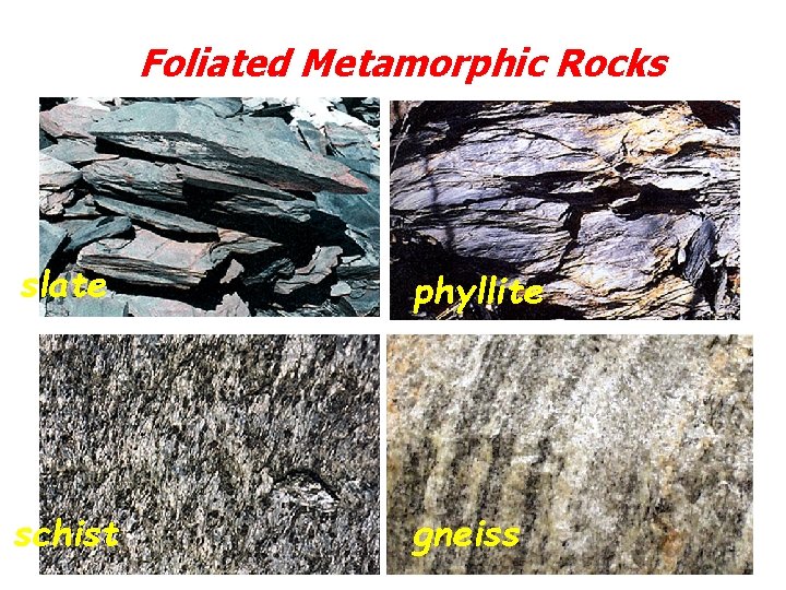 Foliated Metamorphic Rocks slate phyllite schist 48 gneiss Foliated Metamorphic Rocks slate phyllite schist 48 gneiss