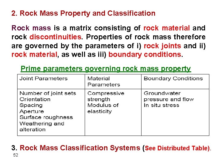 2. Rock Mass Property and Classification Rock mass is a matrix consisting of rock 2. Rock Mass Property and Classification Rock mass is a matrix consisting of rock