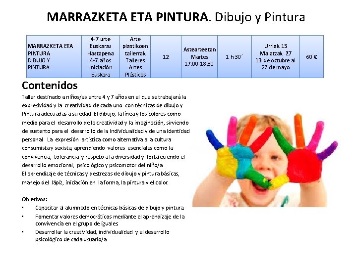 MARRAZKETA PINTURA. Dibujo y Pintura MARRAZKETA PINTURA DIBUJO Y PINTURA Contenidos 4 -7 urte