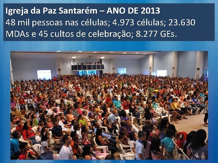 Igreja da Paz Santarém – ANO DE 2013 48 mil pessoas nas células; 4. Igreja da Paz Santarém – ANO DE 2013 48 mil pessoas nas células; 4.