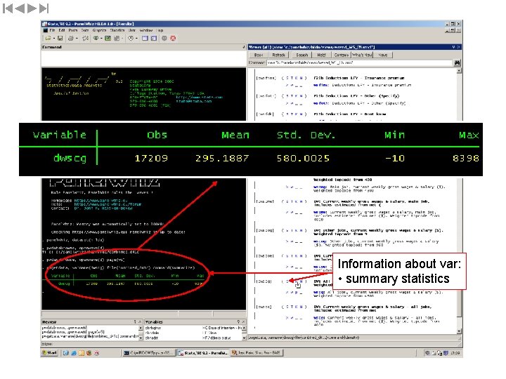 Information about var: • summary statistics 
