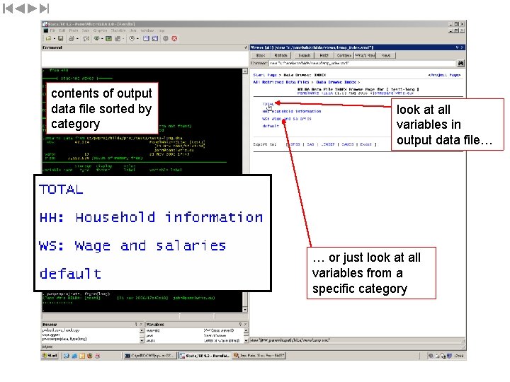 contents of output data file sorted by category look at all variables in output