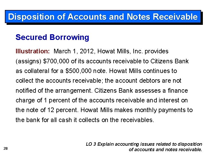 Disposition of Accounts and Notes Receivable Secured Borrowing Illustration: March 1, 2012, Howat Mills,