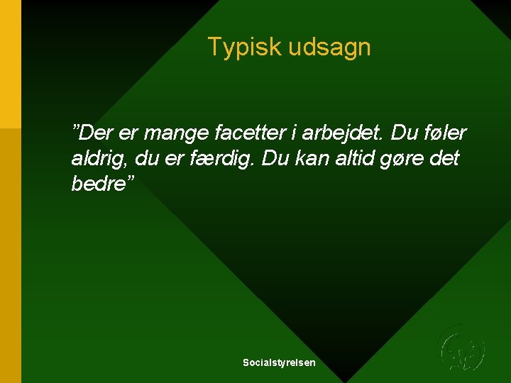 Typisk udsagn ”Der er mange facetter i arbejdet. Du føler aldrig, du er færdig. Typisk udsagn ”Der er mange facetter i arbejdet. Du føler aldrig, du er færdig.