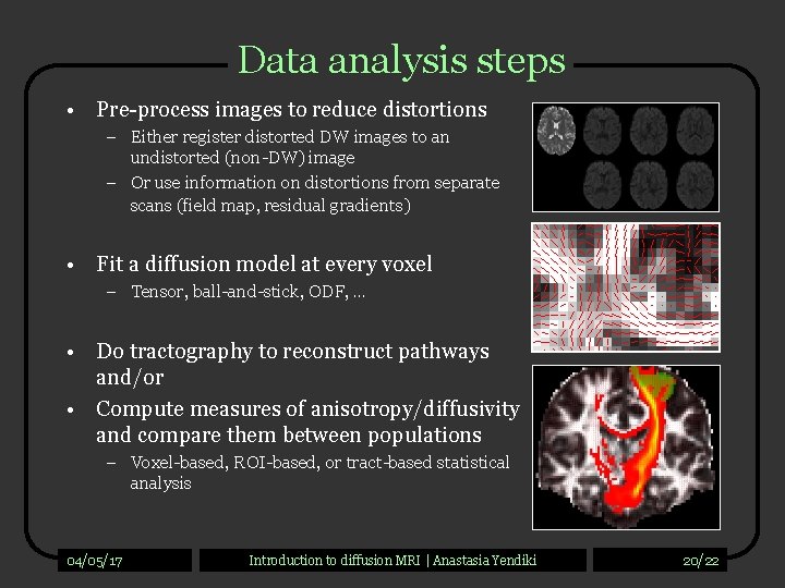 Data analysis steps • Pre-process images to reduce distortions – Either register distorted DW