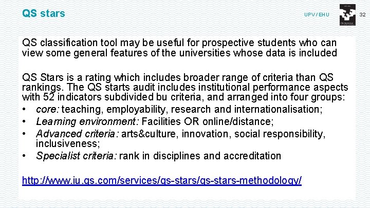 QS stars UPV / EHU QS classification tool may be useful for prospective students
