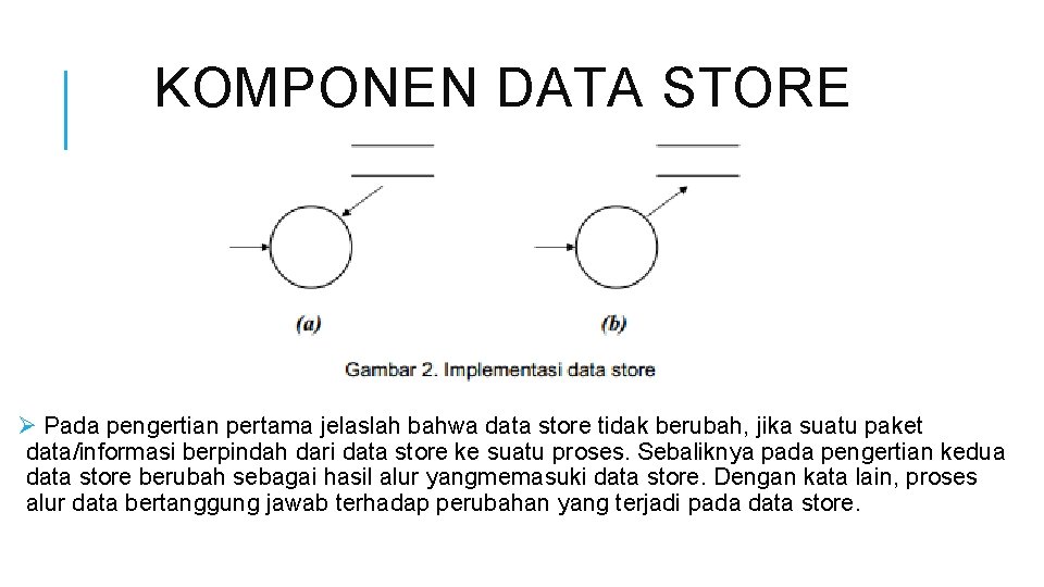 KOMPONEN DATA STORE Ø Pada pengertian pertama jelaslah bahwa data store tidak berubah, jika