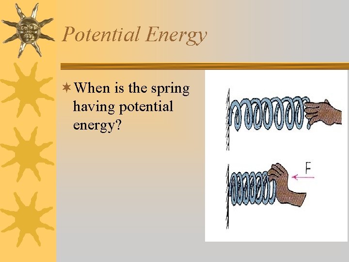 Potential Energy ¬When is the spring having potential energy? 