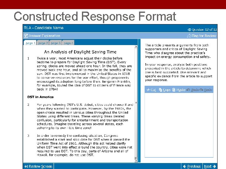 Constructed Response Format Constructed Response Format