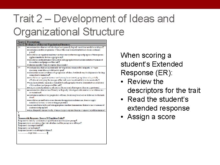 Trait 2 – Development of Ideas and Organizational Structure When scoring a student’s Extended Trait 2 – Development of Ideas and Organizational Structure When scoring a student’s Extended