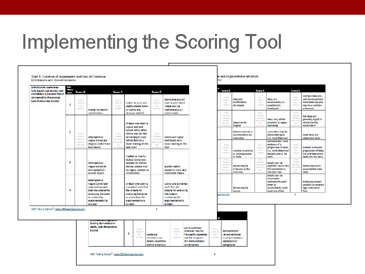 Implementing the Scoring Tool Implementing the Scoring Tool