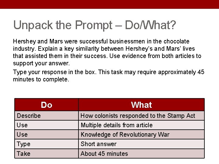 Unpack the Prompt – Do/What? Hershey and Mars were successful businessmen in the chocolate Unpack the Prompt – Do/What? Hershey and Mars were successful businessmen in the chocolate