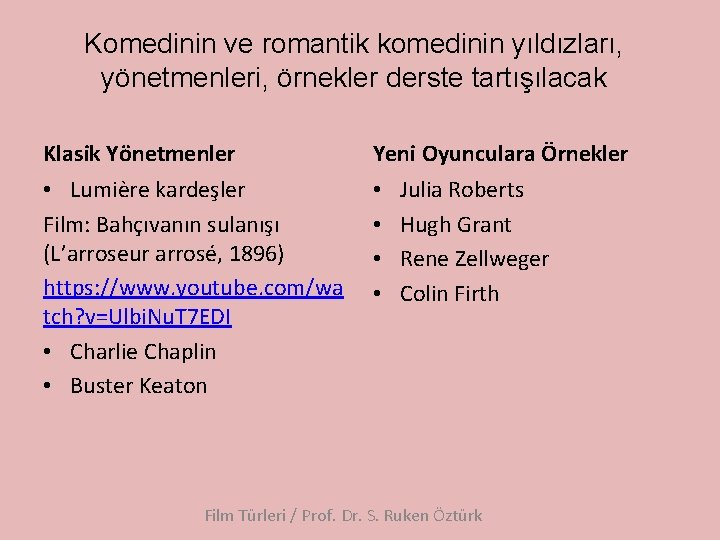 Komedinin ve romantik komedinin yıldızları, yönetmenleri, örnekler derste tartışılacak Klasik Yönetmenler Yeni Oyunculara Örnekler