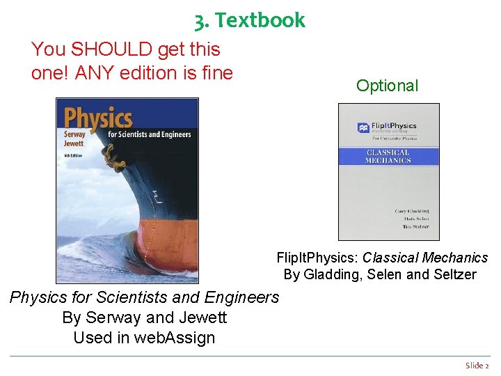 3. Textbook You SHOULD get this one! ANY edition is fine Optional Flip. It.
