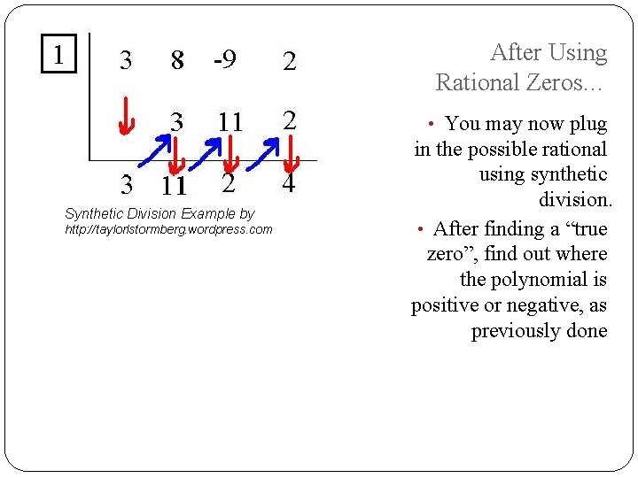 After Using Rational Zeros… • You may now plug Synthetic Division Example by http: