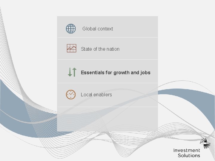 Global context State of the nation Essentials for growth and jobs Local enablers � Global context State of the nation Essentials for growth and jobs Local enablers �