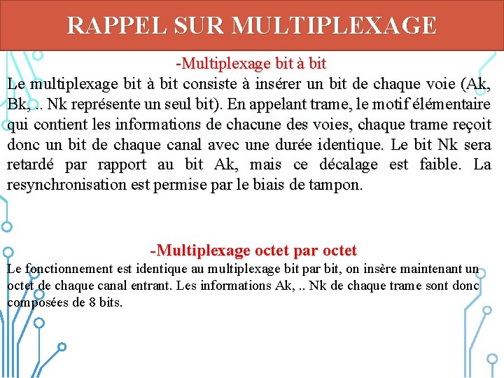 RAPPEL SUR MULTIPLEXAGE -Multiplexage bit à bit Le multiplexage bit à bit consiste à