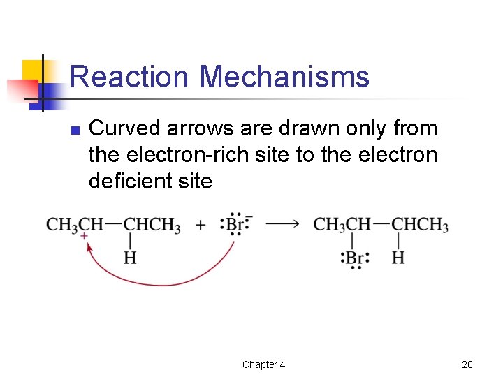 Reaction Mechanisms n Curved arrows are drawn only from the electron-rich site to the