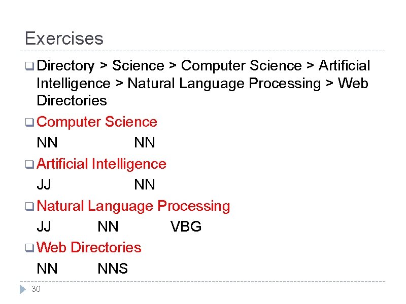 Exercises q Directory > Science > Computer Science > Artificial Intelligence > Natural Language