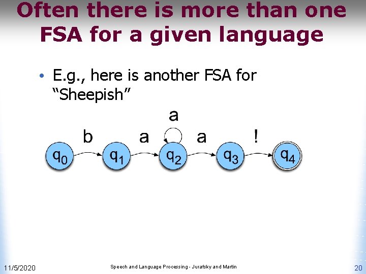 Often there is more than one FSA for a given language • E. g.