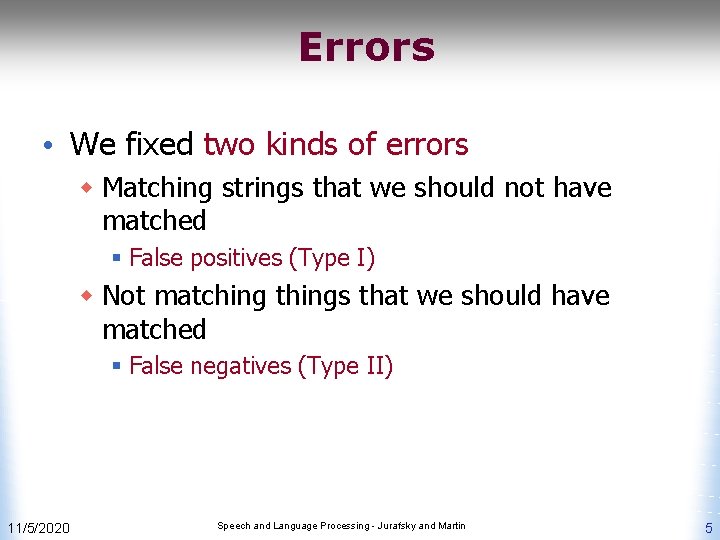 Errors • We fixed two kinds of errors w Matching strings that we should