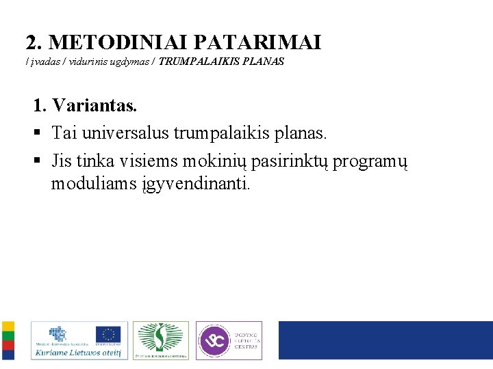 2. METODINIAI PATARIMAI / įvadas / vidurinis ugdymas / TRUMPALAIKIS PLANAS 1. Variantas. §