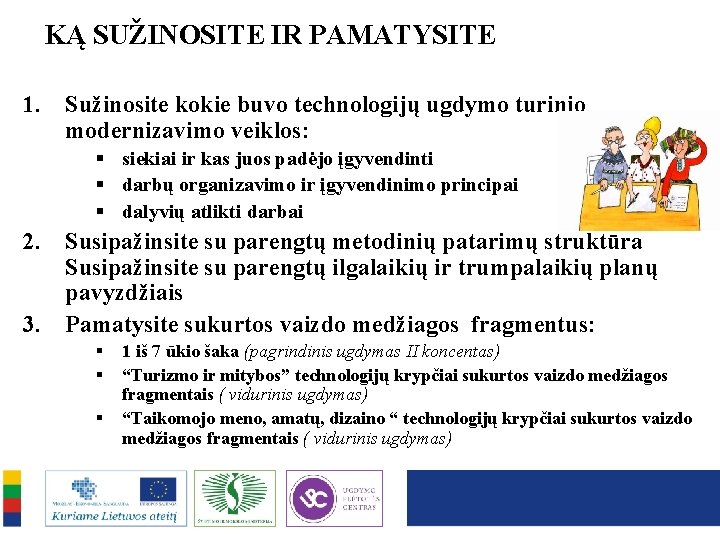 KĄ SUŽINOSITE IR PAMATYSITE 1. Sužinosite kokie buvo technologijų ugdymo turinio modernizavimo veiklos: §