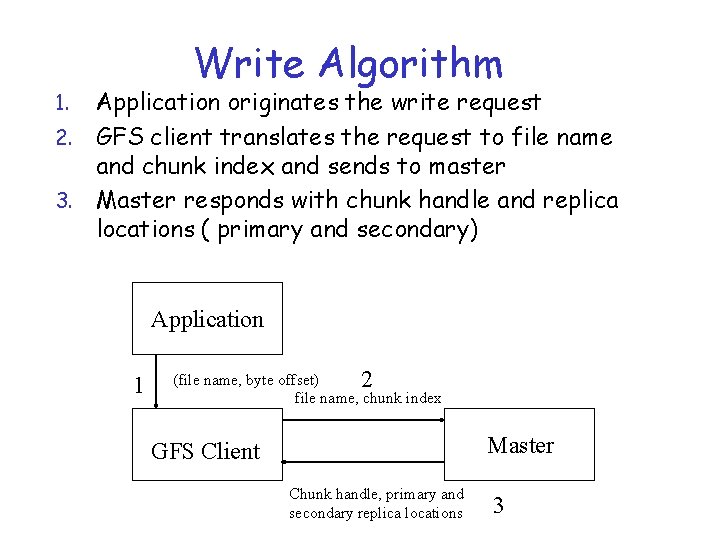 Write Algorithm Application originates the write request 2. GFS client translates the request to