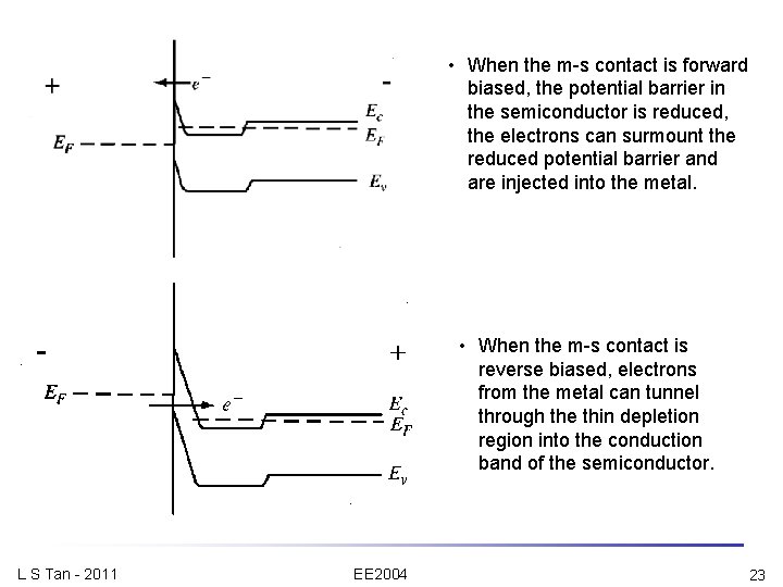  • When the m-s contact is forward biased, the potential barrier in the