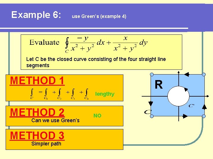 Example 6: use Green’s (example 4) Let C be the closed curve consisting of