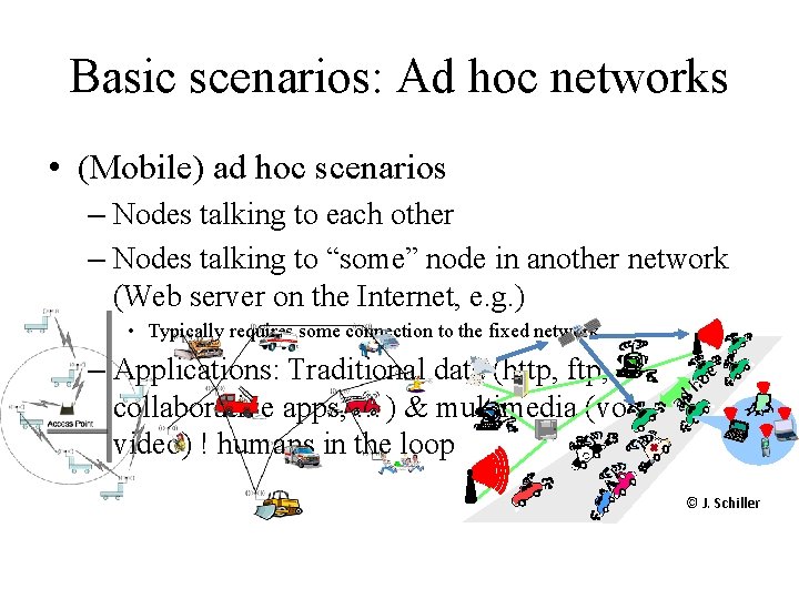Basic scenarios: Ad hoc networks • (Mobile) ad hoc scenarios – Nodes talking to Basic scenarios: Ad hoc networks • (Mobile) ad hoc scenarios – Nodes talking to