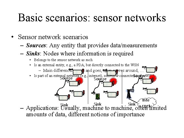 Basic scenarios: sensor networks • Sensor network scenarios – Sources: Any entity that provides Basic scenarios: sensor networks • Sensor network scenarios – Sources: Any entity that provides