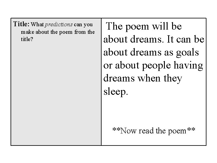 Title: What predictions can you make about the poem from the title? The poem