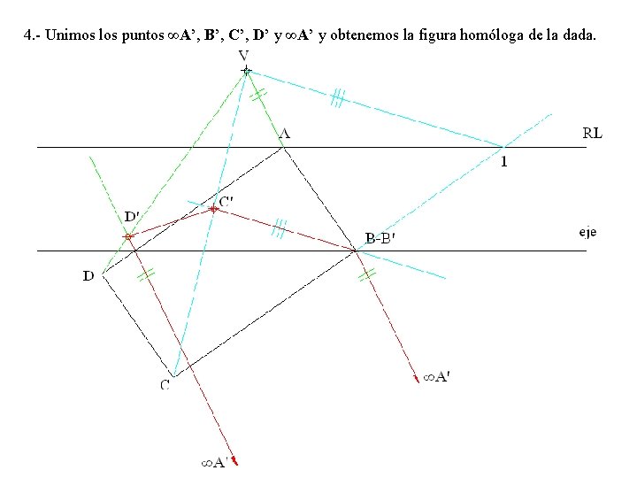 4. - Unimos los puntos ∞A’, B’, C’, D’ y ∞A’ y obtenemos la