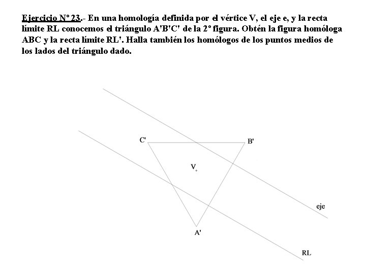 Ejercicio Nº 23. - En una homología definida por el vértice V, el eje