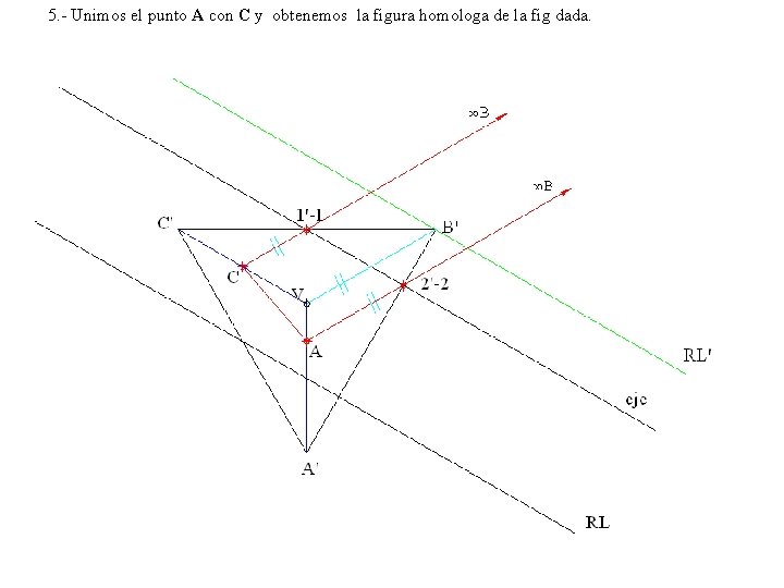5. - Unimos el punto A con C y obtenemos la figura homologa de 5. - Unimos el punto A con C y obtenemos la figura homologa de