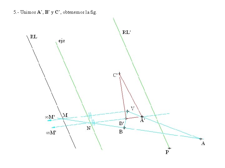 5. - Unimos A’, B’ y C’, obtenemos la fig. 