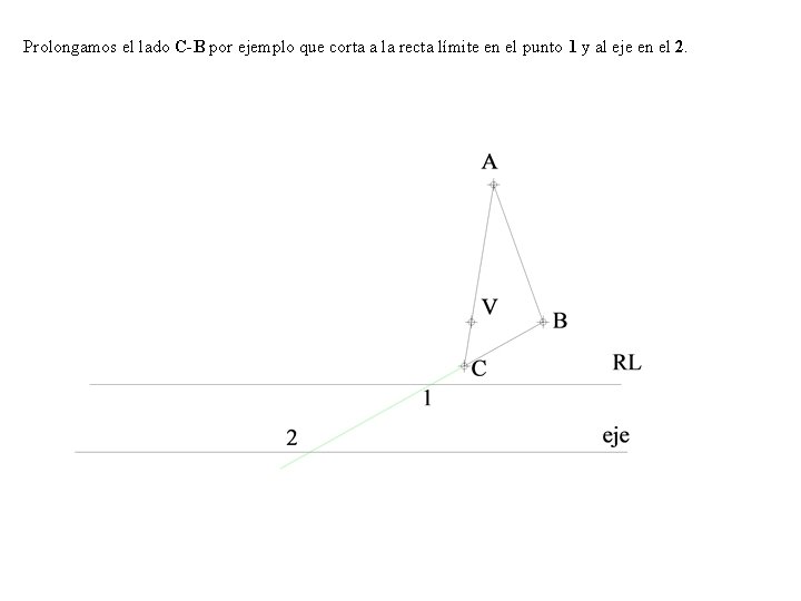 Prolongamos el lado C-B por ejemplo que corta a la recta límite en el