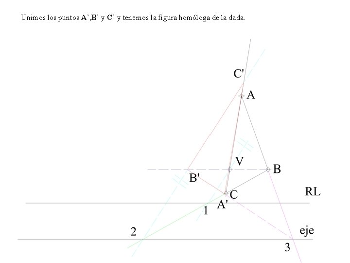 Unimos los puntos A’, B’ y C’ y tenemos la figura homóloga de la