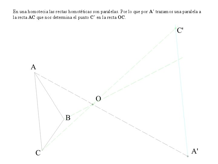 En una homotecia las rectas homotéticas son paralelas. Por lo que por A’ trazamos En una homotecia las rectas homotéticas son paralelas. Por lo que por A’ trazamos