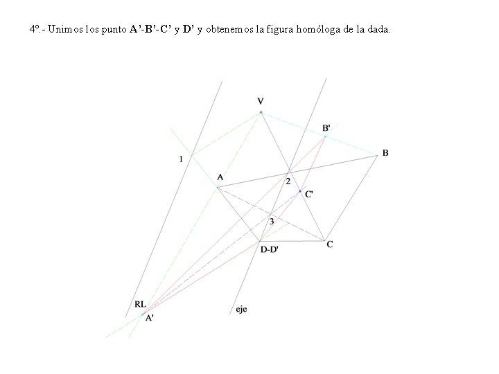 4º. - Unimos los punto A’-B’-C’ y D’ y obtenemos la figura homóloga de