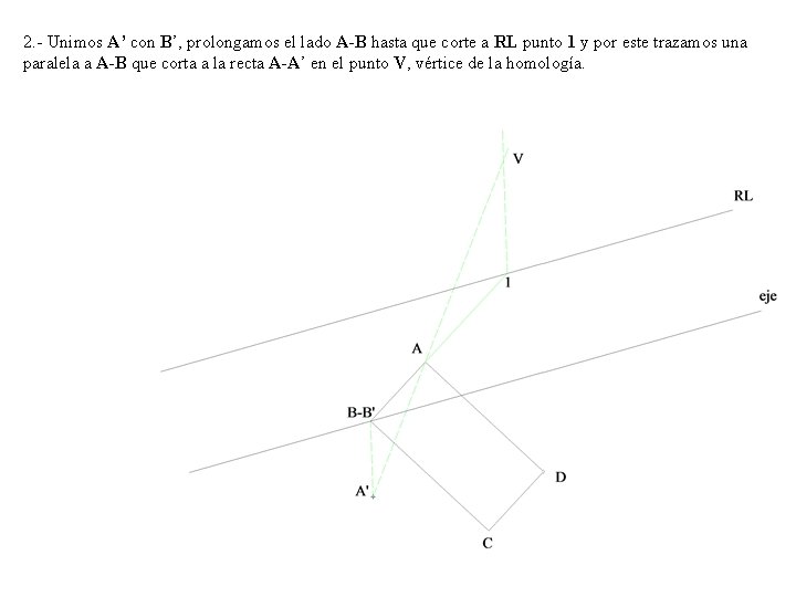 2. - Unimos A’ con B’, prolongamos el lado A-B hasta que corte a