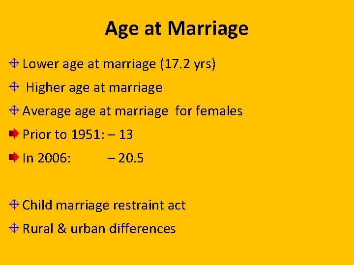 Age at Marriage Lower age at marriage (17. 2 yrs) Higher age at marriage