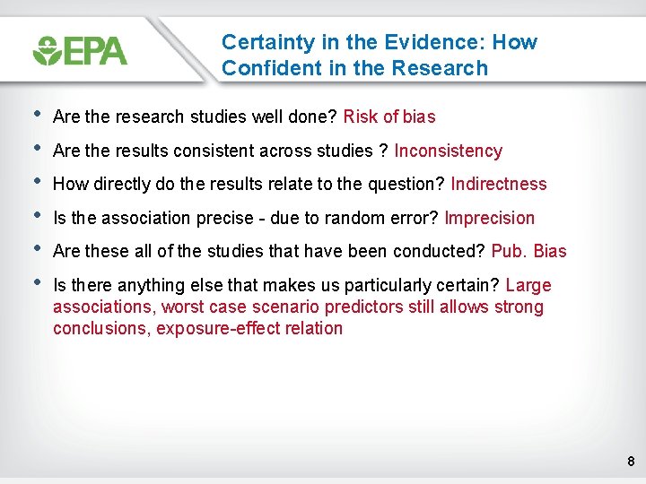 Certainty in the Evidence: How Confident in the Research • • • Are the