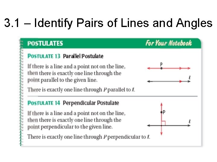 3. 1 – Identify Pairs of Lines and Angles 