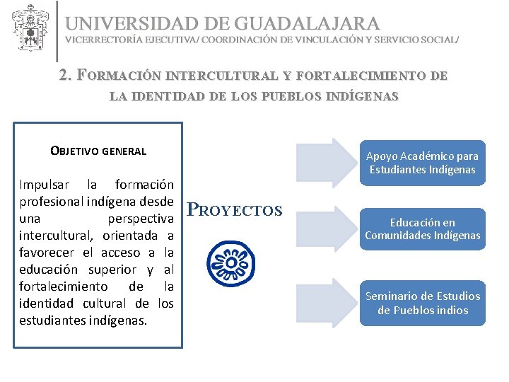 2. FORMACIÓN INTERCULTURAL Y FORTALECIMIENTO DE LA IDENTIDAD DE LOS PUEBLOS INDÍGENAS OBJETIVO GENERAL 2. FORMACIÓN INTERCULTURAL Y FORTALECIMIENTO DE LA IDENTIDAD DE LOS PUEBLOS INDÍGENAS OBJETIVO GENERAL