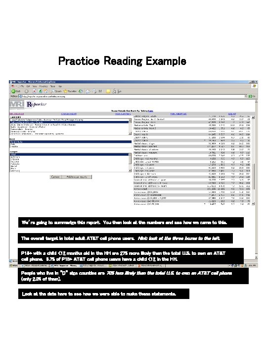 Practice Reading Example We’re going to summarize this report. You then look at the