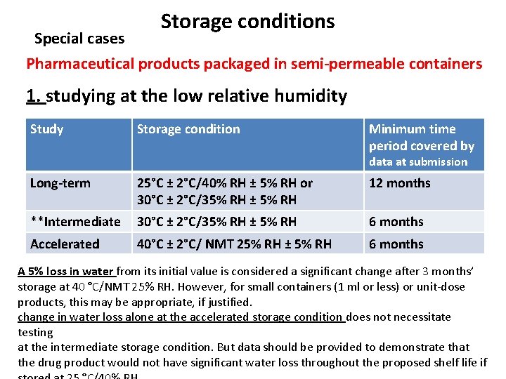 Storage conditions Special cases Pharmaceutical products packaged in semi-permeable containers 1. studying at the Storage conditions Special cases Pharmaceutical products packaged in semi-permeable containers 1. studying at the
