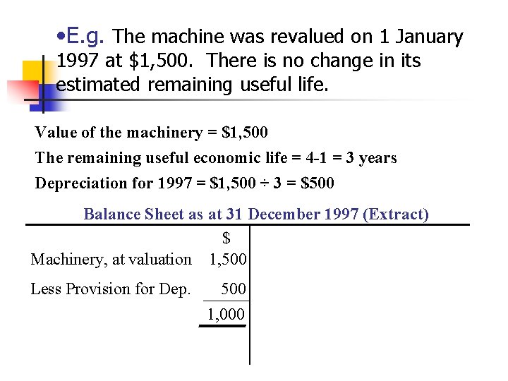  • E. g. The machine was revalued on 1 January 1997 at $1,