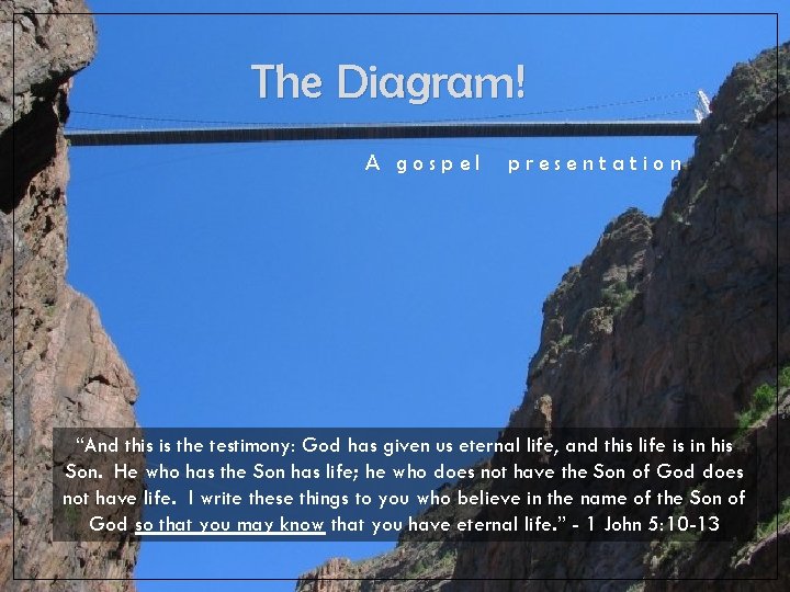 The Diagram! A gospel presentation “And this is the testimony: God has given us